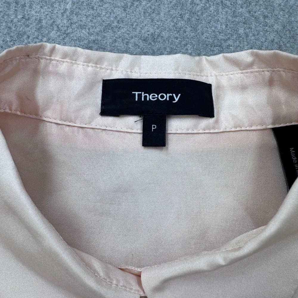Theory Essential Buttondown Sleek 100% Silk Shirt Habotai Blush Pink Size P - Picture 2 of 11